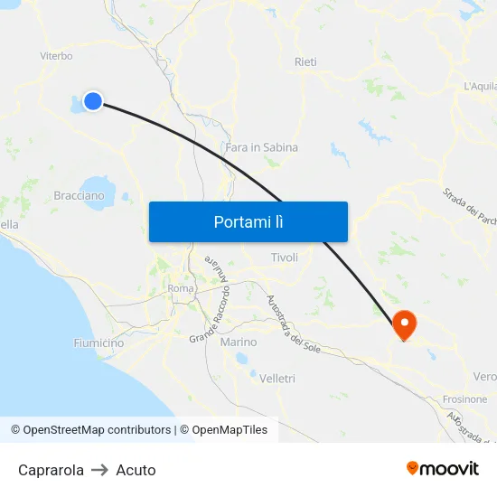Caprarola to Acuto map