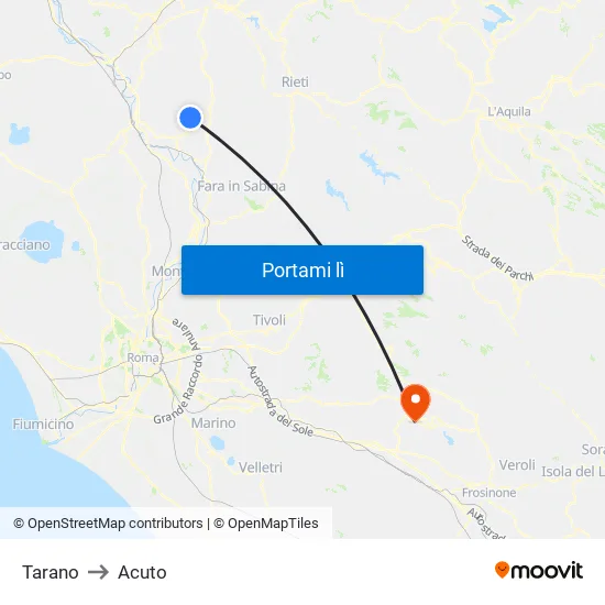 Tarano to Acuto map