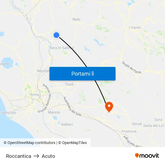 Roccantica to Acuto map