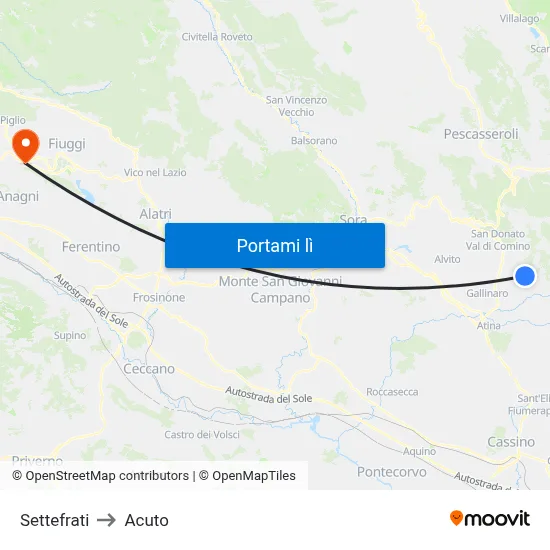Settefrati to Acuto map