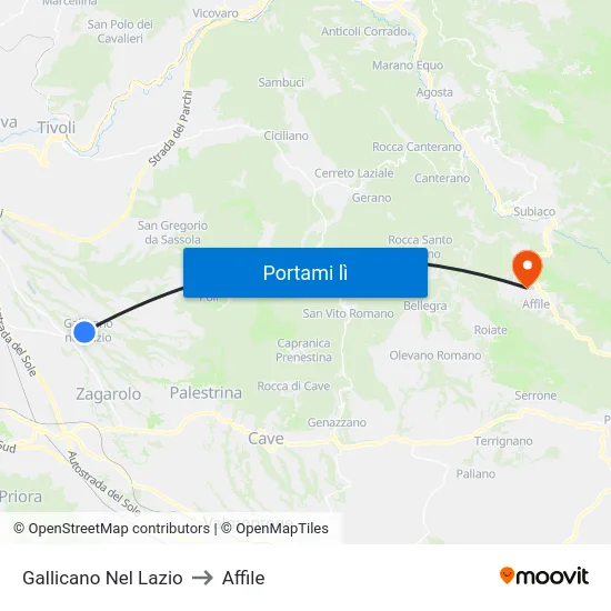 Gallicano Nel Lazio to Affile map