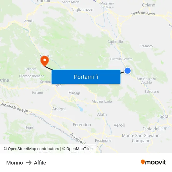 Morino to Affile map