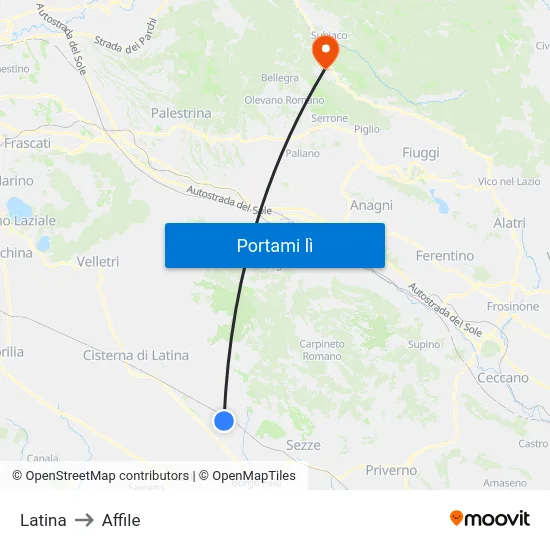 Latina to Affile map