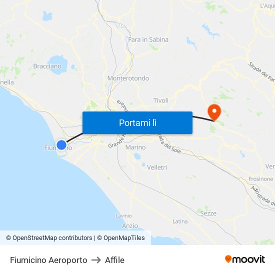 Fiumicino Aeroporto to Affile map