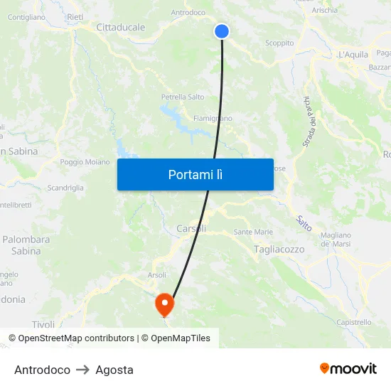 Antrodoco to Agosta map