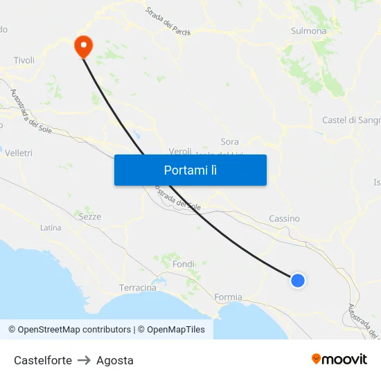 Castelforte to Agosta map