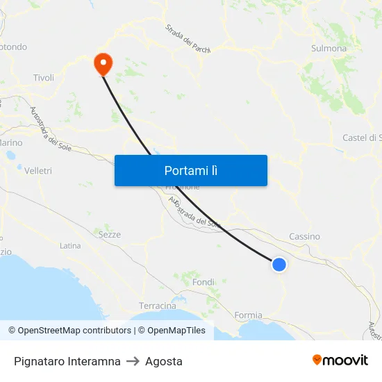 Pignataro Interamna to Agosta map