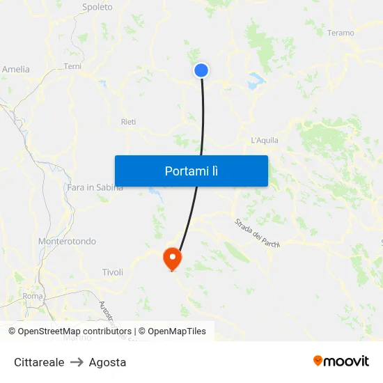 Cittareale to Agosta map