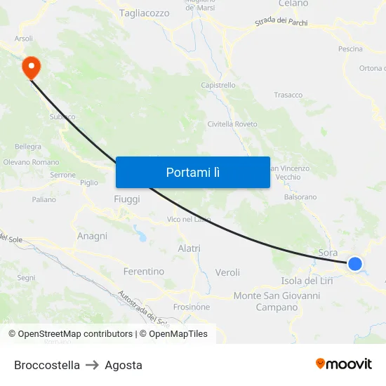 Broccostella to Agosta map