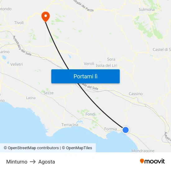 Minturno to Agosta map
