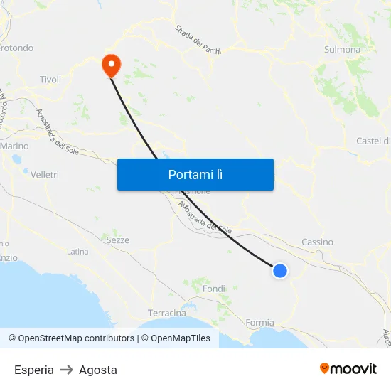 Esperia to Agosta map