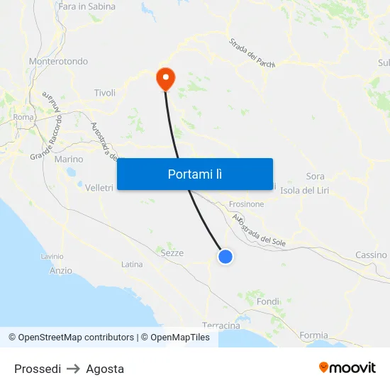 Prossedi to Agosta map
