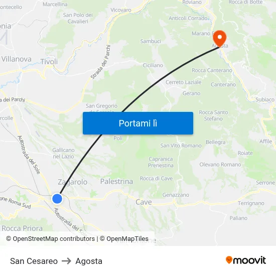 San Cesareo to Agosta map