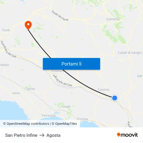 San Pietro Infine to Agosta map