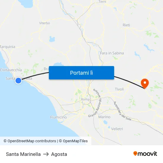 Santa Marinella to Agosta map