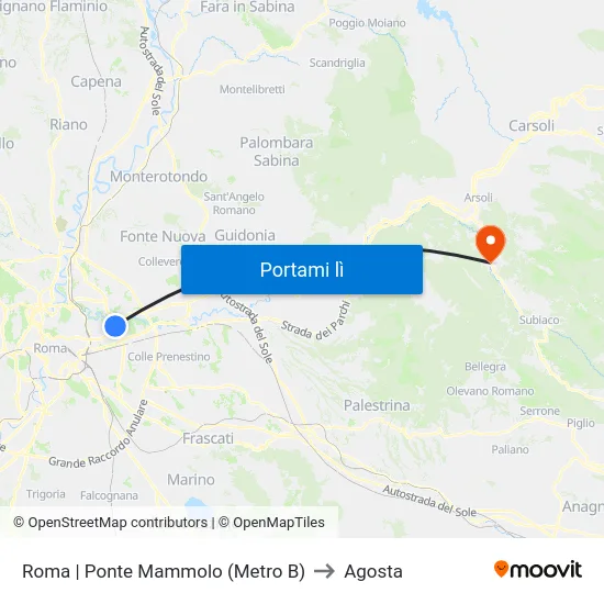 Roma | Ponte Mammolo (Metro B) to Agosta map