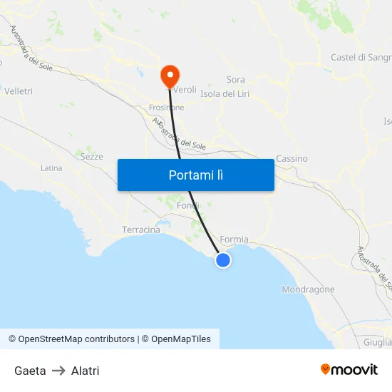 Gaeta to Alatri map