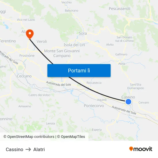 Cassino to Alatri map