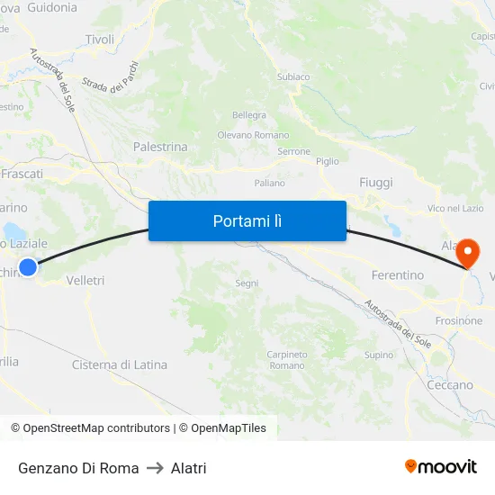 Genzano Di Roma to Alatri map