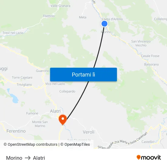 Morino to Alatri map