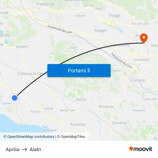 Aprilia to Alatri map