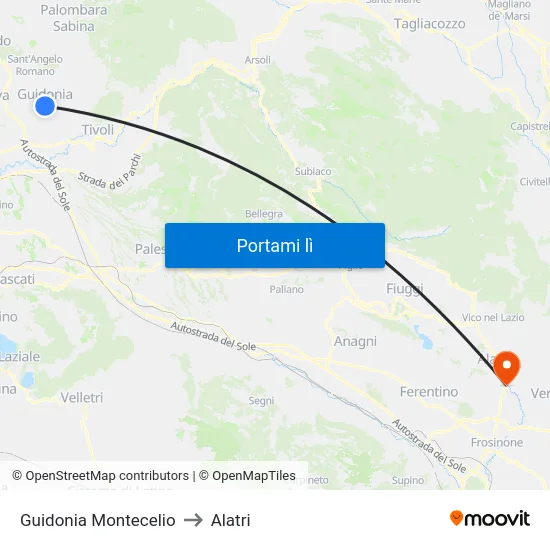 Guidonia Montecelio to Alatri map