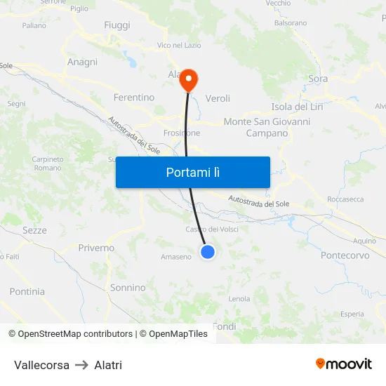 Vallecorsa to Alatri map