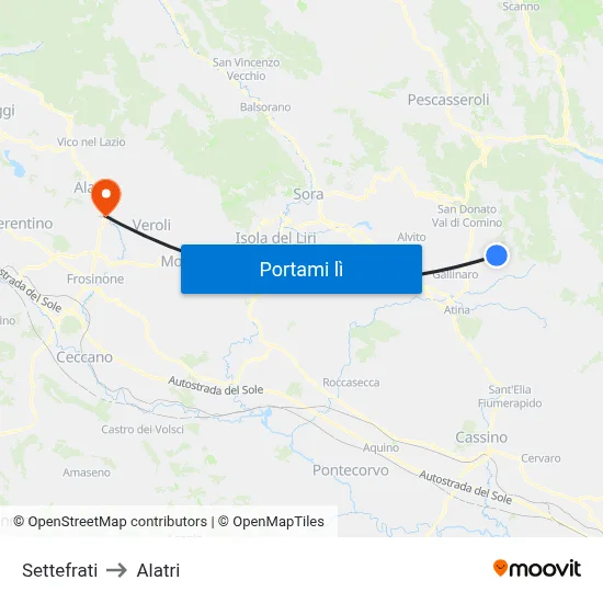 Settefrati to Alatri map