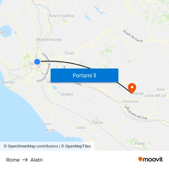 Rome to Alatri map
