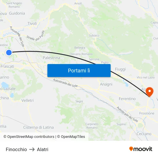 Finocchio to Alatri map