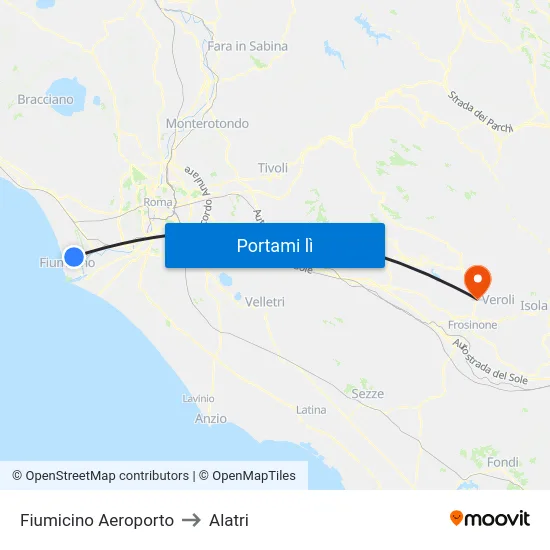 Fiumicino Aeroporto to Alatri map