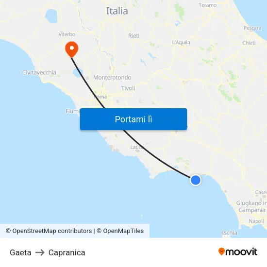 Gaeta to Capranica map