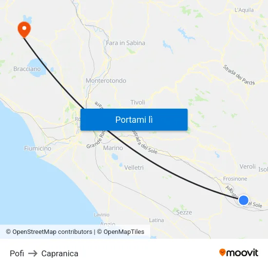 Pofi to Capranica map