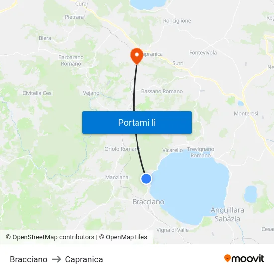 Bracciano to Capranica map