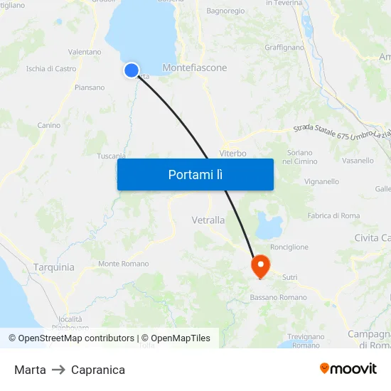 Marta to Capranica map