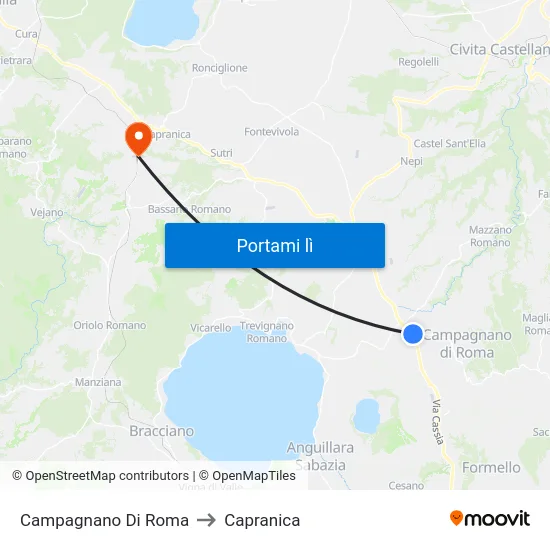 Campagnano Di Roma to Capranica map