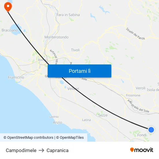 Campodimele to Capranica map