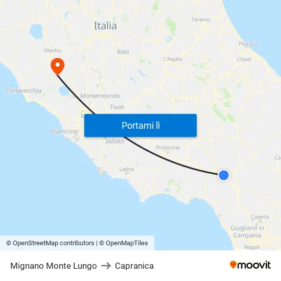 Mignano Monte Lungo to Capranica map