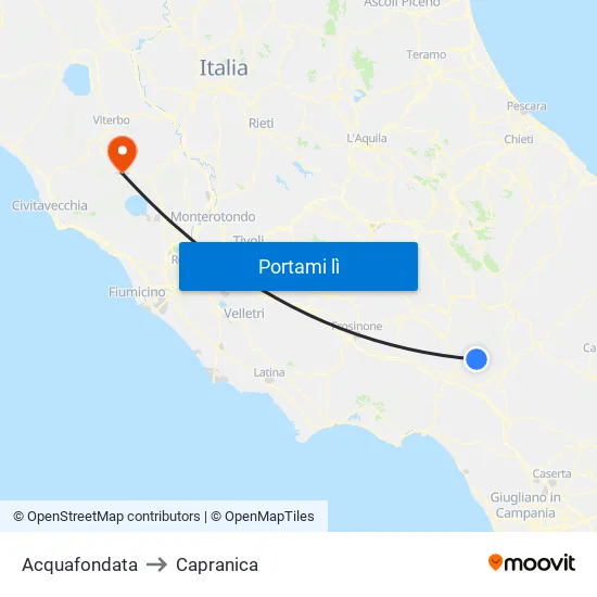 Acquafondata to Capranica map