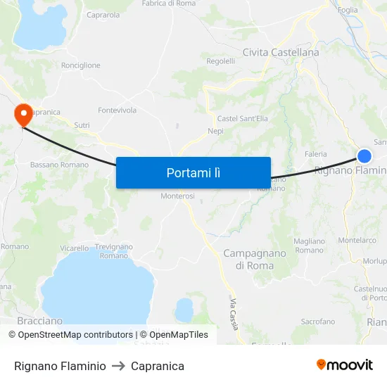 Rignano Flaminio to Capranica map