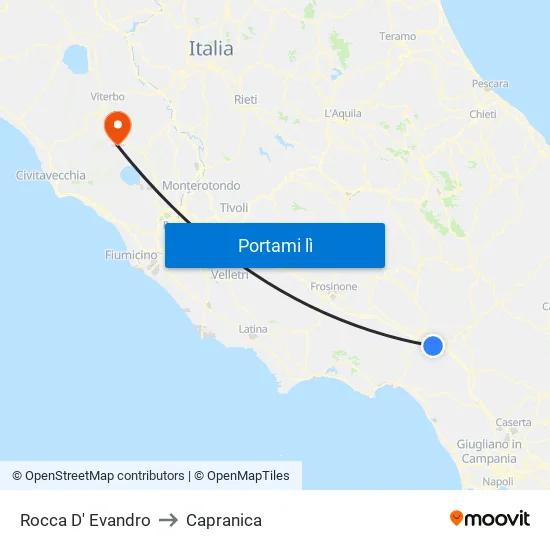 Rocca D' Evandro to Capranica map