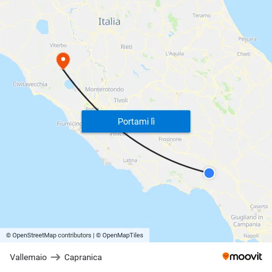 Vallemaio to Capranica map
