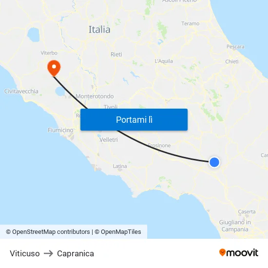 Viticuso to Capranica map