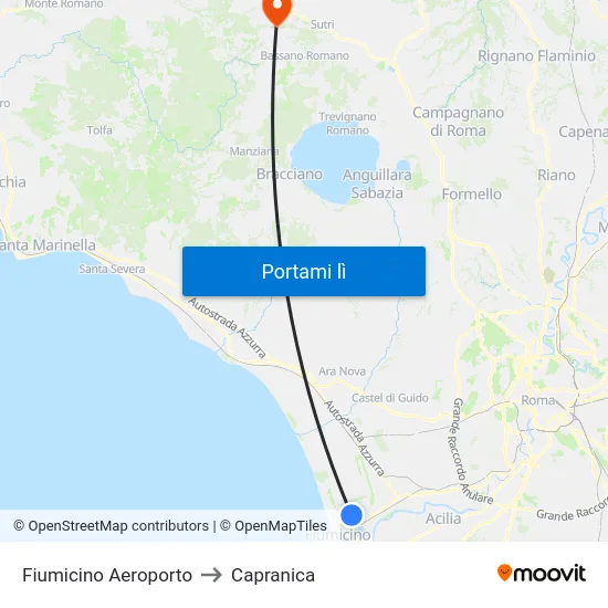 Fiumicino Aeroporto to Capranica map