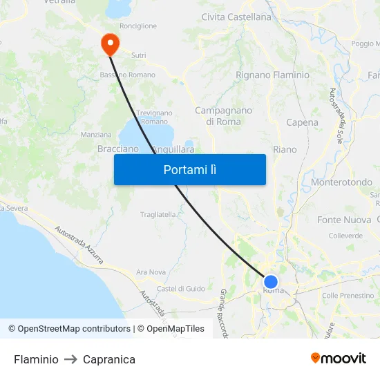 Flaminio to Capranica map