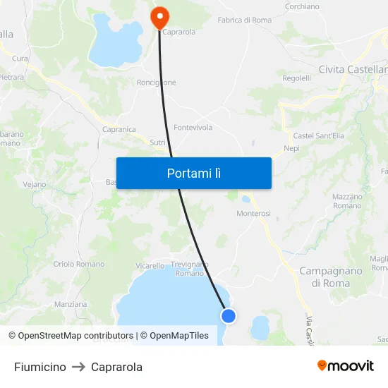 Fiumicino to Caprarola map