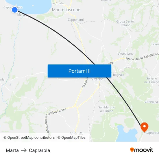 Marta to Caprarola map