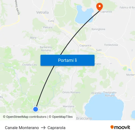 Canale Monterano to Caprarola map