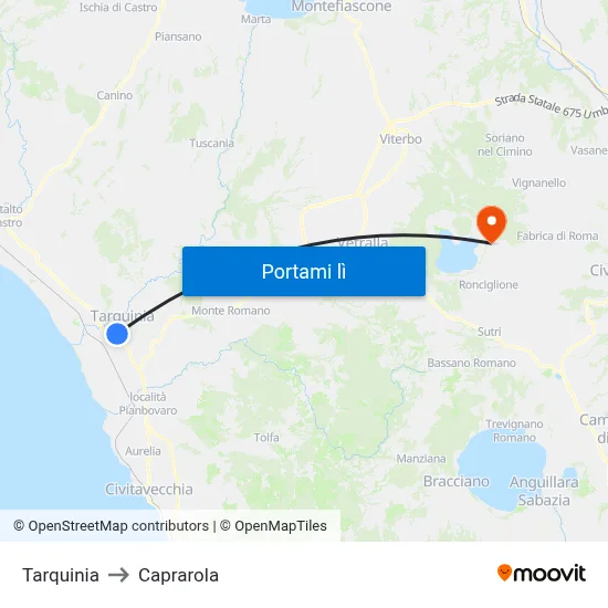 Tarquinia to Caprarola map