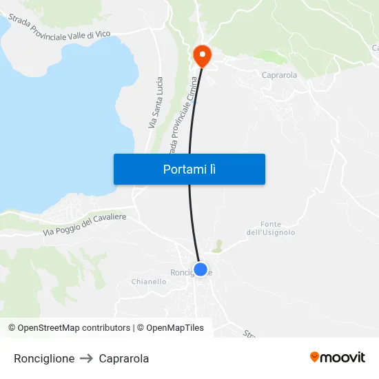 Ronciglione to Caprarola map